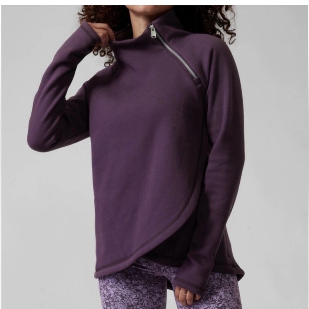 Athleta Cozy Karma Asym Pullover sweatshirt Purple Size Large TALL